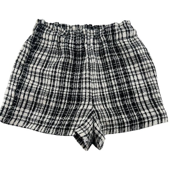 Zara Basic Women's Shorts Tweed Elastic Waist Plaid Size Medium Black White - Picture 1 of 5